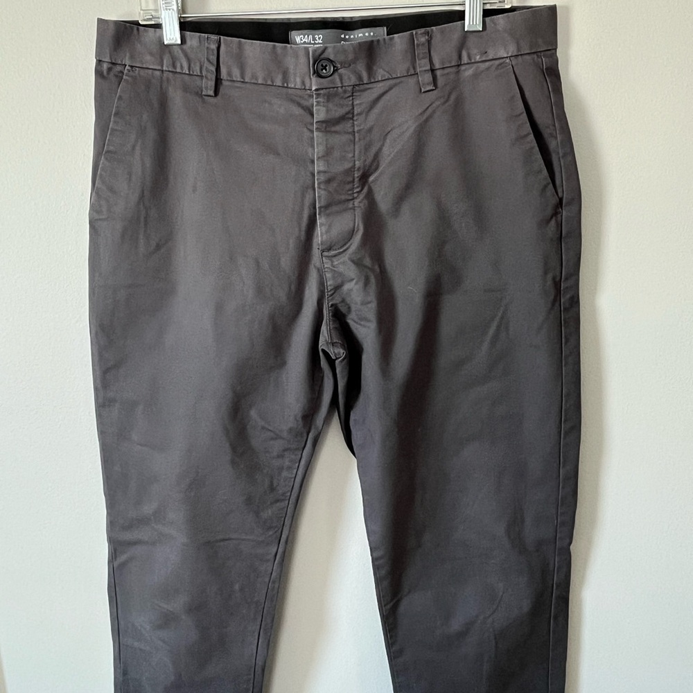 Denim Co. Primark Stretch Slim Chino Pants Men's 34x32 Gray Button Fly